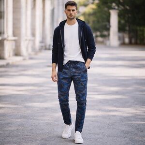 Sandro Paris NWT Future Blue Navy Camo Slim Joggers XXL NWT $195 Retail